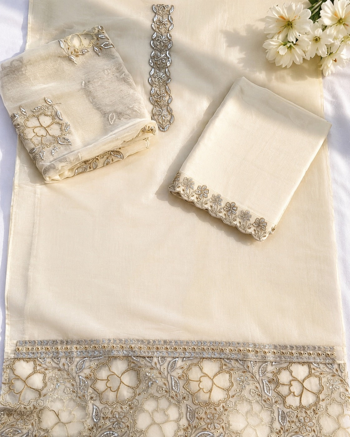 Cream Embroidered Designer Suit