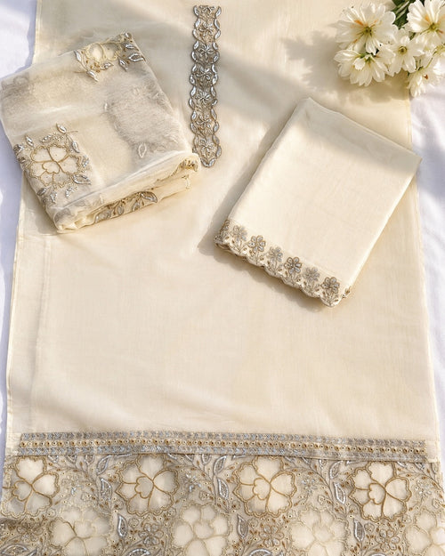 Cream Embroidered Designer Suit