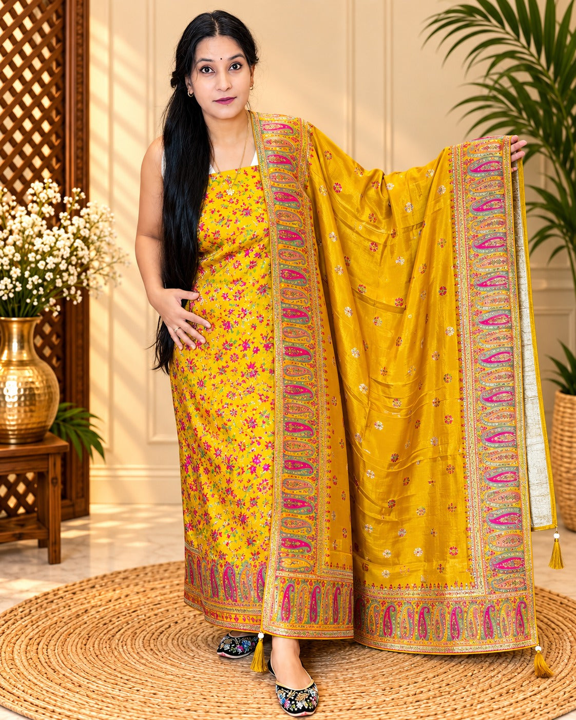 Banarasi Silk with Multicolour Embroidered Suit