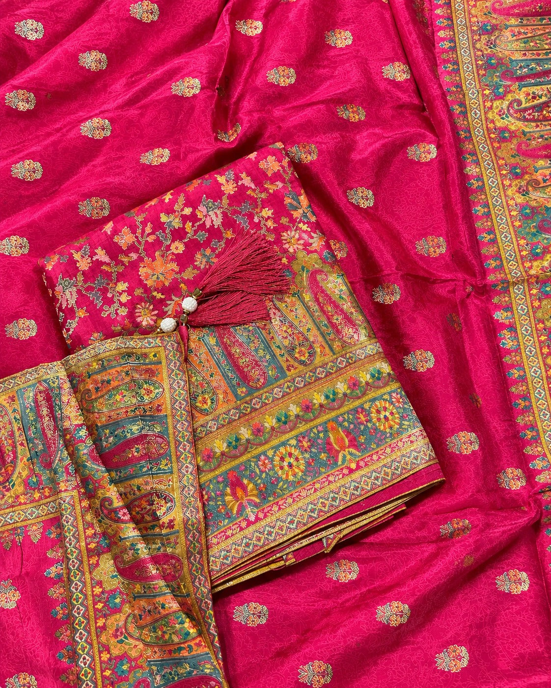 Banarasi Silk with Multicolour Embroidered Suit