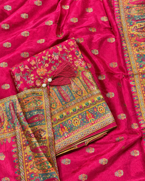 Banarasi Silk with Multicolour Embroidered Suit