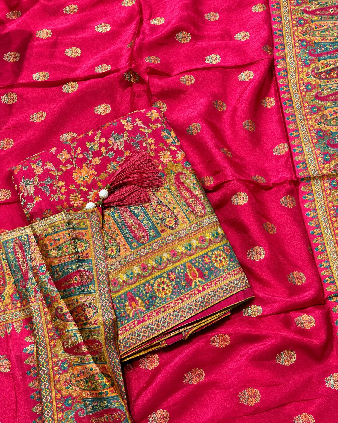 Banarasi Silk with Multicolour Embroidered Suit
