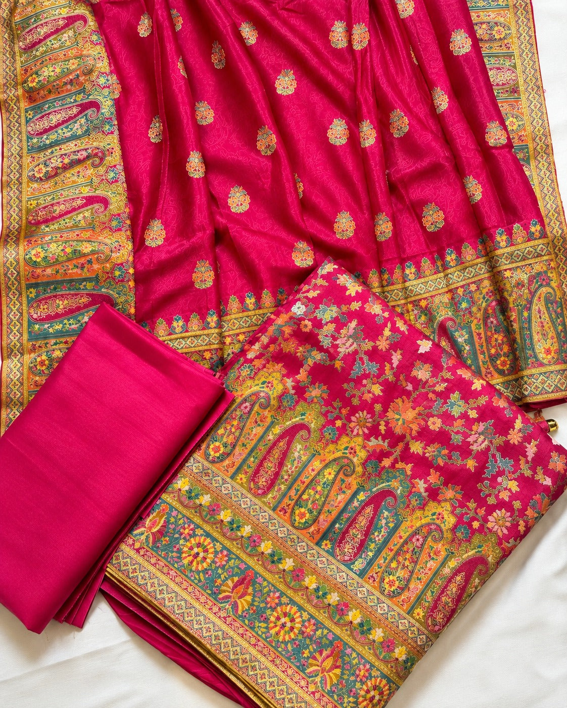 Banarasi Silk with Multicolour Embroidered Suit