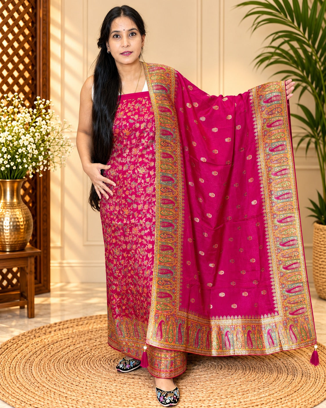 Banarasi Silk with Multicolour Embroidered Suit