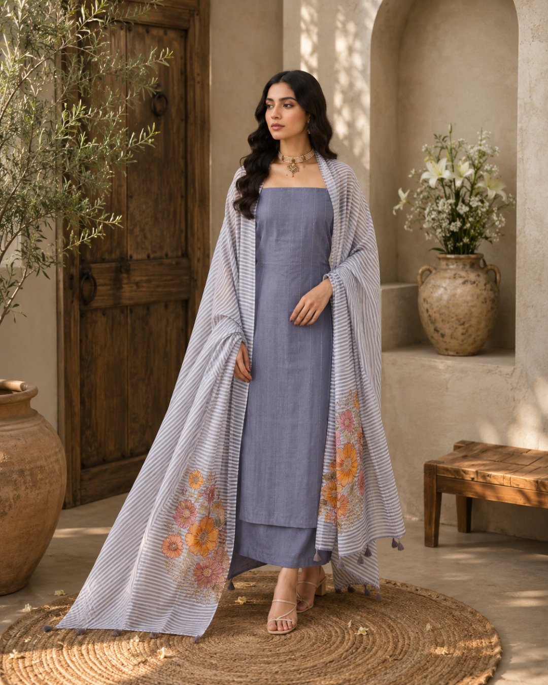 Plain Mul Cotton Designer Dupatta
