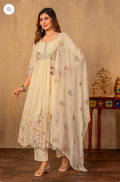 White Cotton Embroidered With Handwork Kurta Set