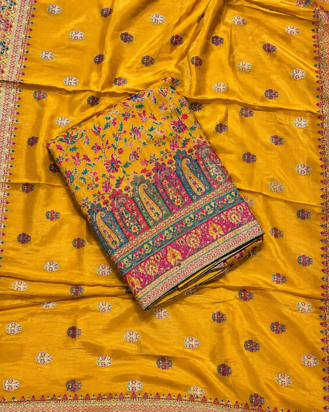 Banarasi Silk with Multicolour Embroidered Suit