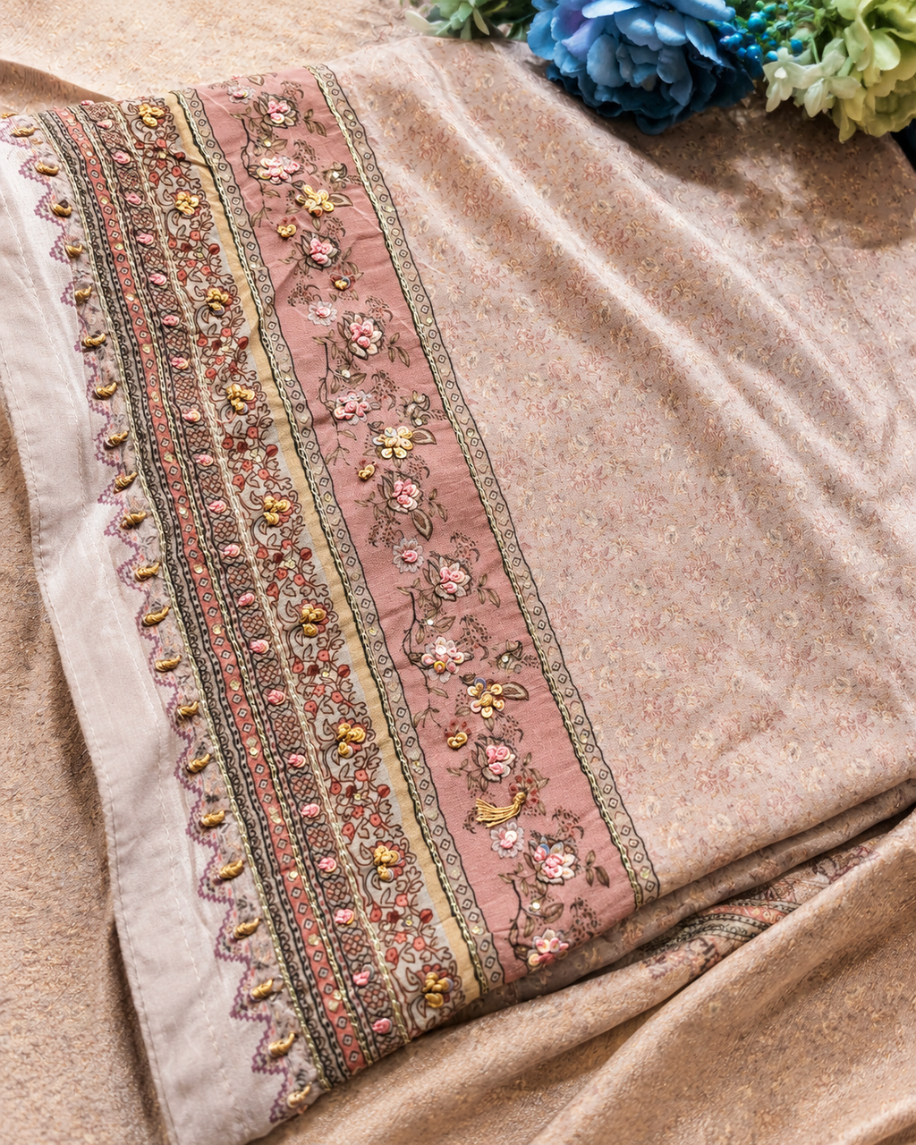 Golden Digital  Printed Suit In Crepe