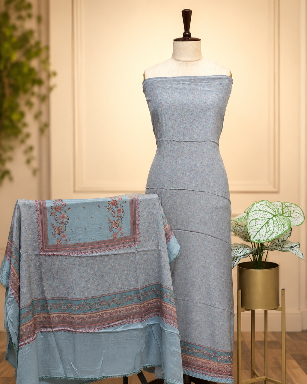 Golden Digital  Printed Suit In Crepe