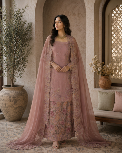 Premium Organza Fabric with Appliqué Cutwork Embroidery
