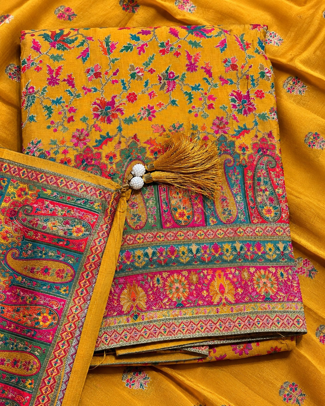 Banarasi Silk with Multicolour Embroidered Suit