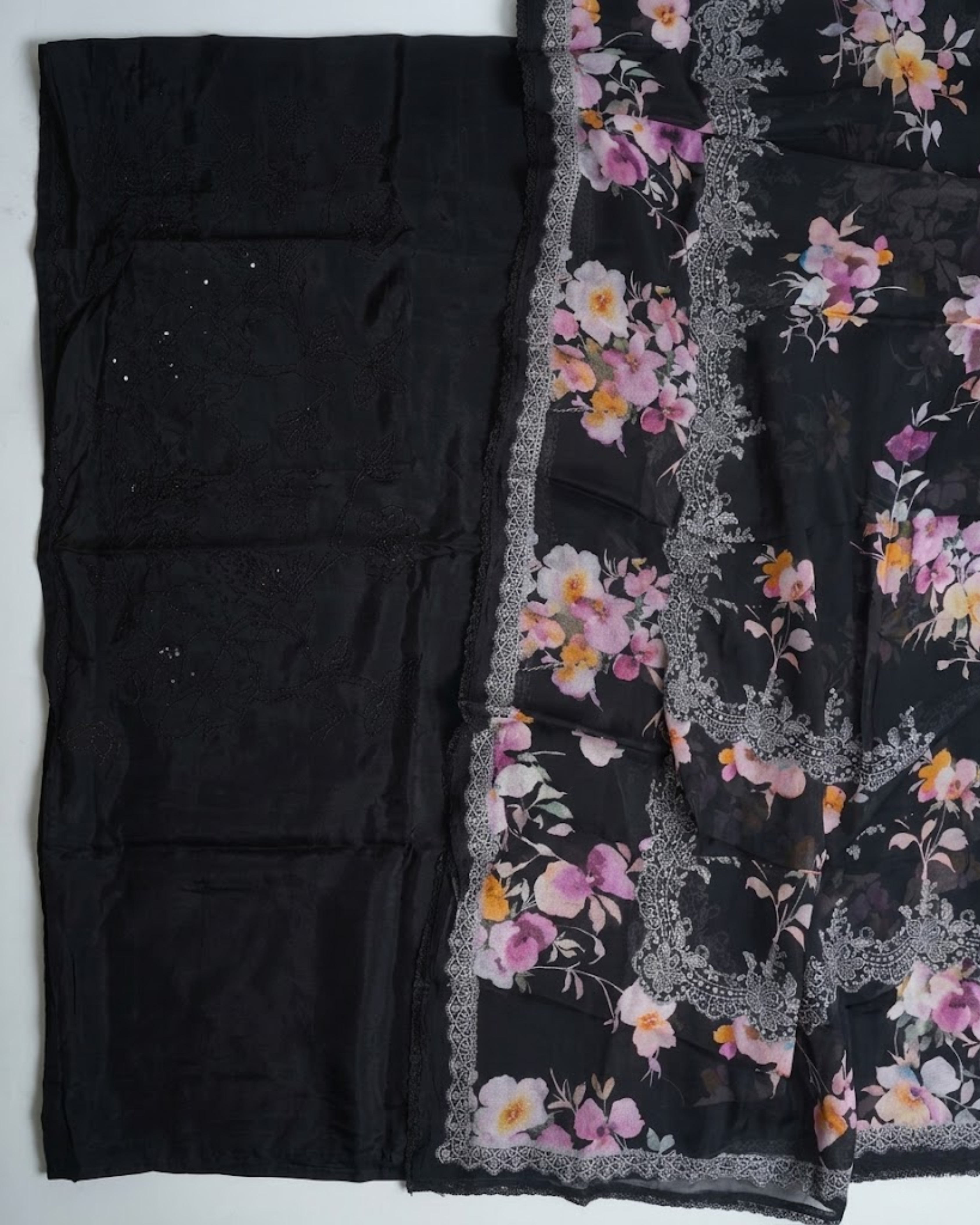 Black Sequence work with Printed Dupata