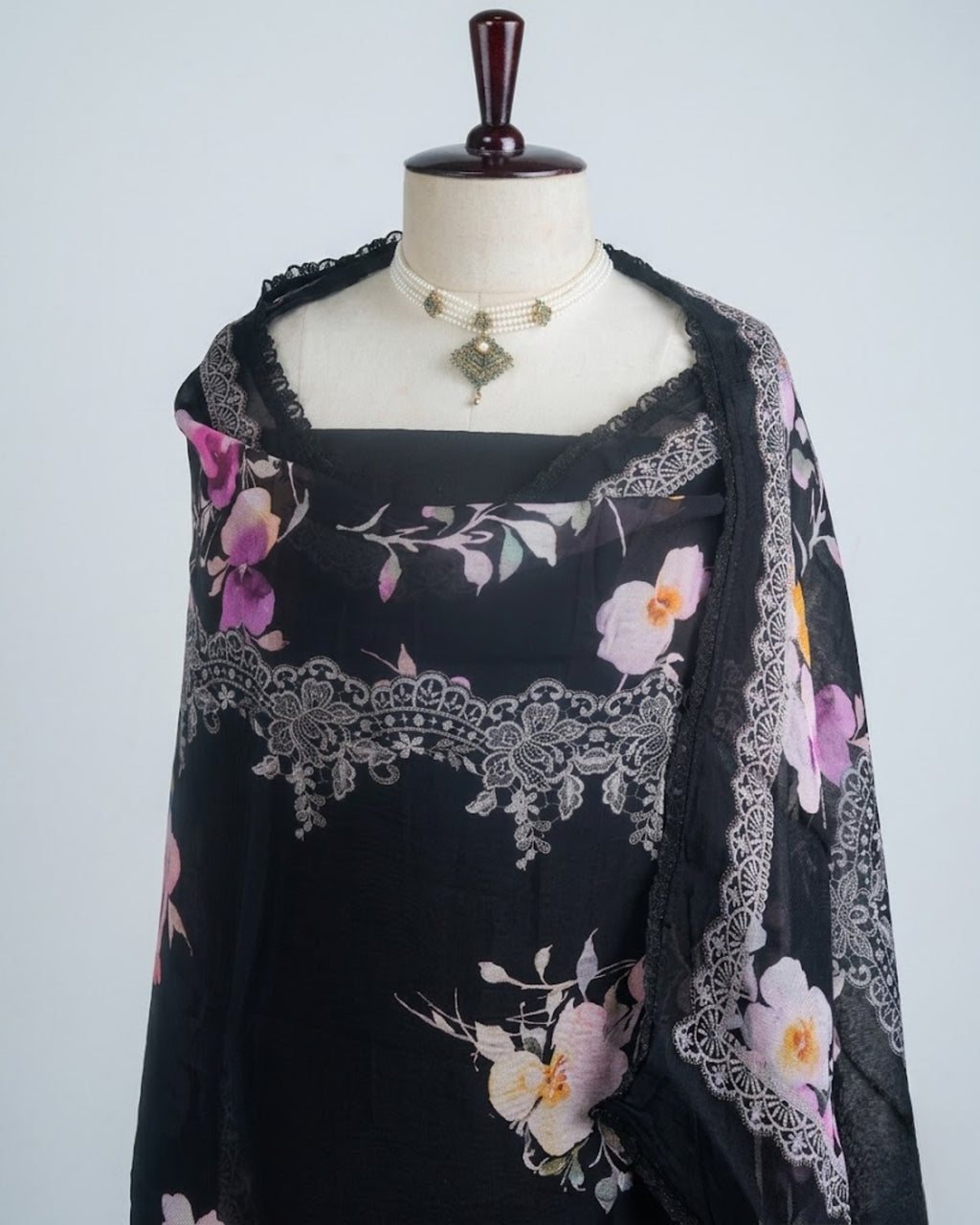 Black Sequence work with Printed Dupata