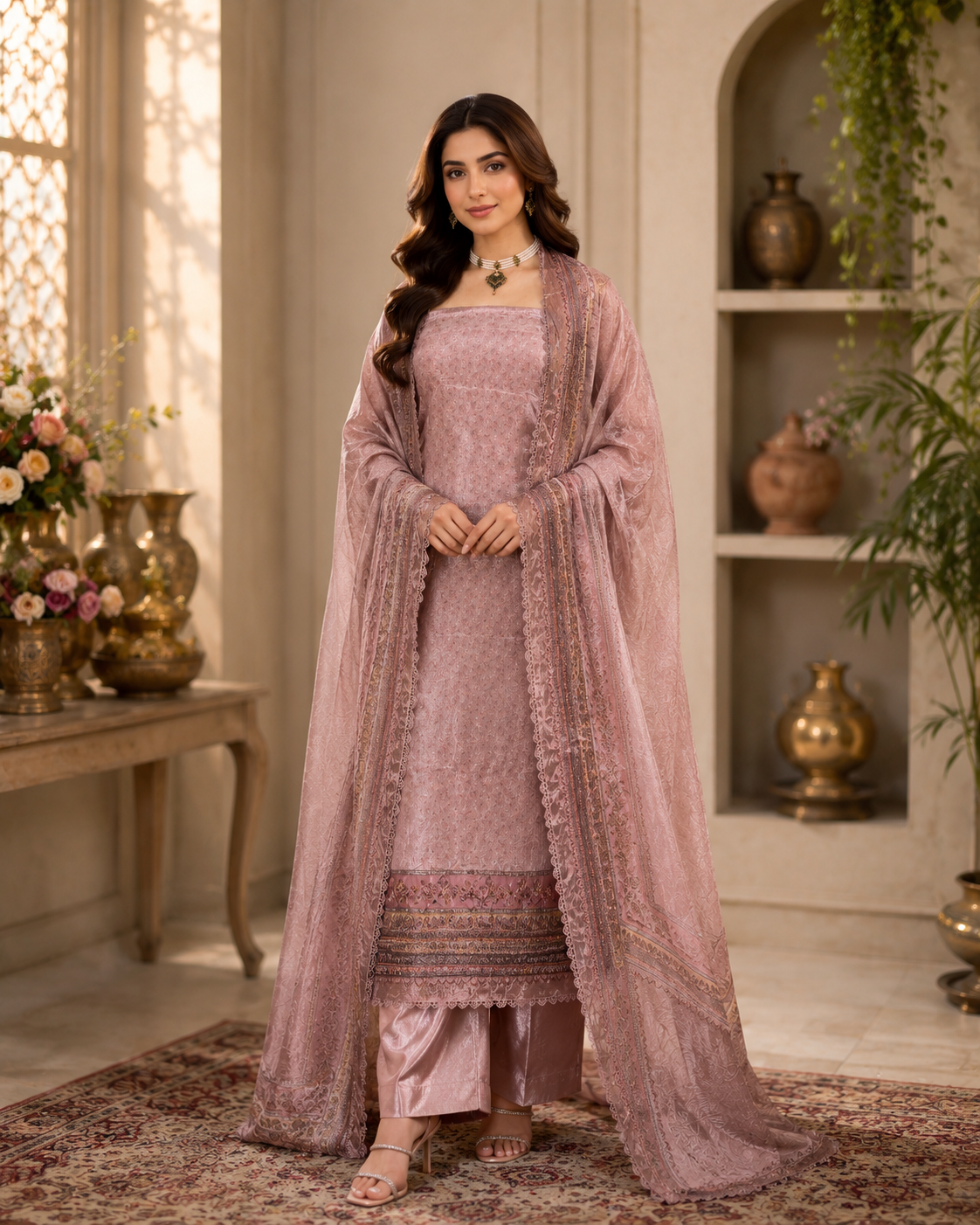 Golden Digital  Printed Suit In Crepe