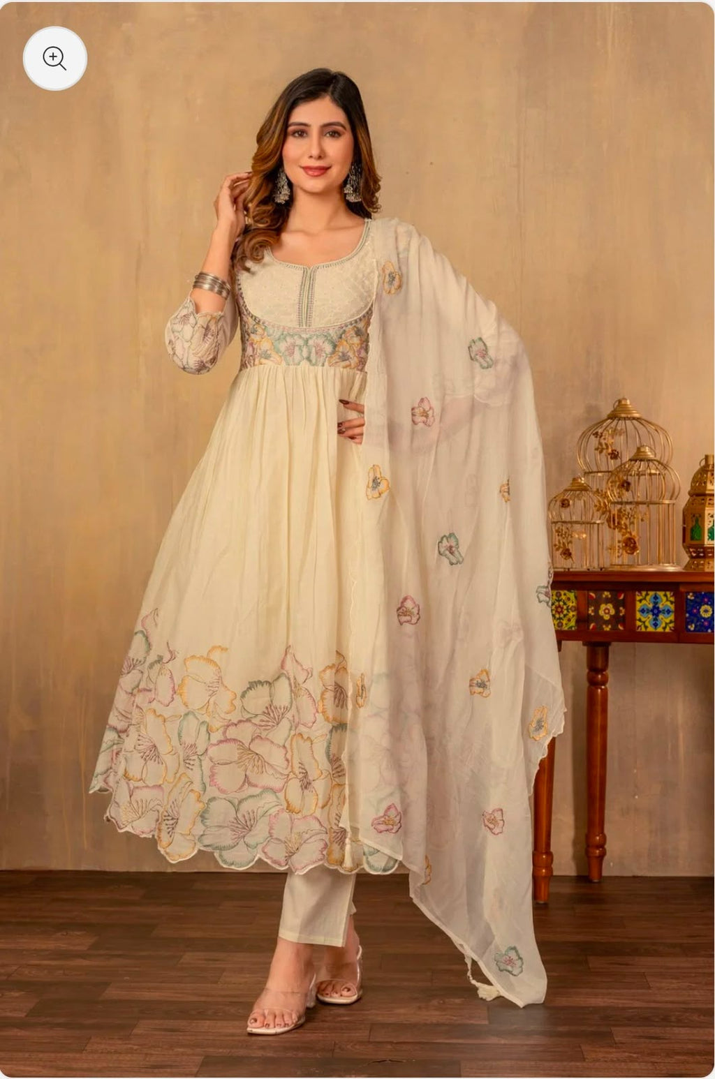 White Cotton Embroidered With Handwork Kurta Set
