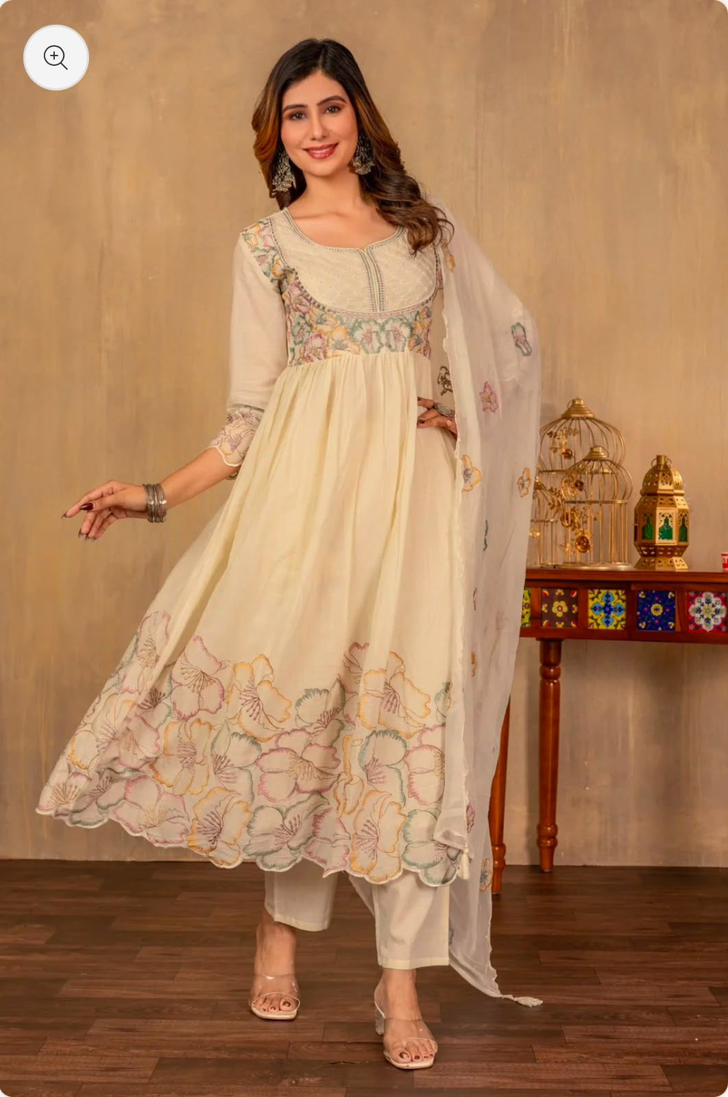 White Cotton Embroidered With Handwork Kurta Set